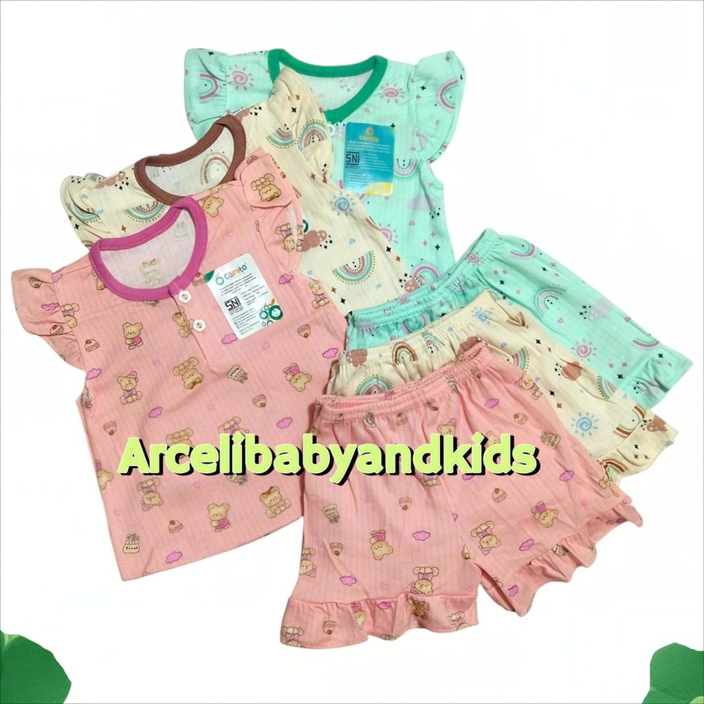 CAINITO 1pcs setelan anak lengan pendek model rample motif dan polos size S M L 0-12 bulan