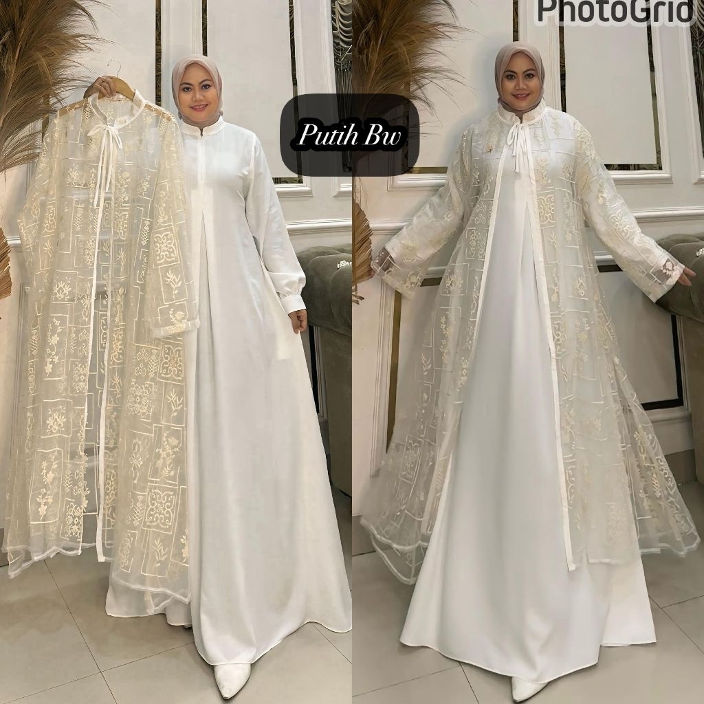 Queenasyari - Maharani Rompi set Cardi Gamis Muslim Wanita Jumbo Dress Bahan Silk Anti UV Halus dan 