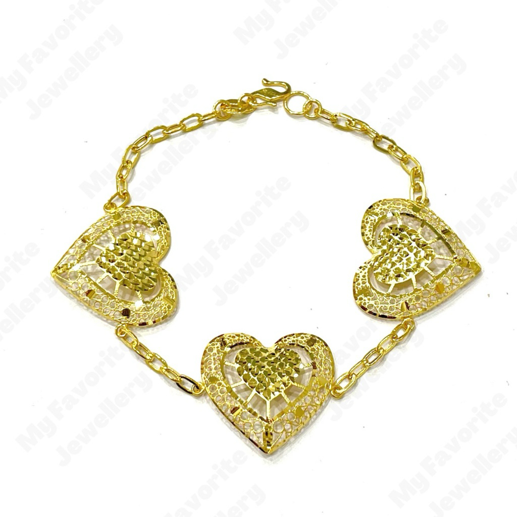 Gelang Fancy Tiga Hati Kristal Emas Asli Kadar 700