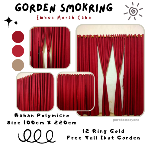 Gorden Smokring – Hordeng 12 Ring Motif [Embos Merah Cabe] 6 Gelombang – Gorden Lubang / Halus Lembu