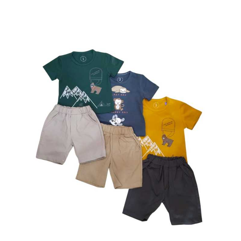 HAPPY TIME - Baju Setelan Pendek Anak Cowo 4- 8 tahun/kaos anak cowo
