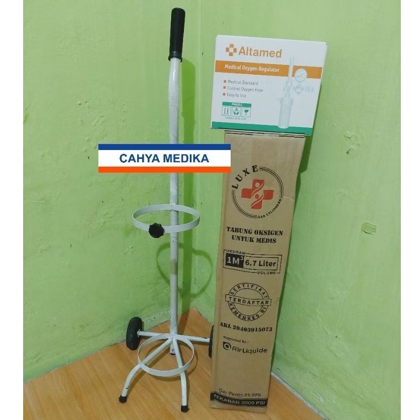 Tabung Oksigen 1M3 Set Komplit (Tabung + Isi Oksigen + Regulator + Troli)