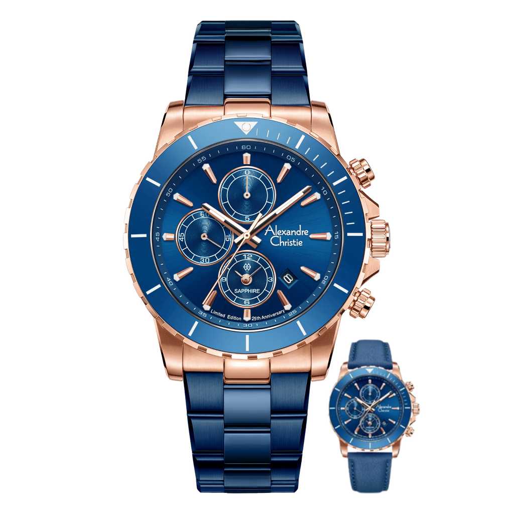 Galery Jam Tangan AC 6141 MC Edisi Anniv 25Thn Blue Rosegold