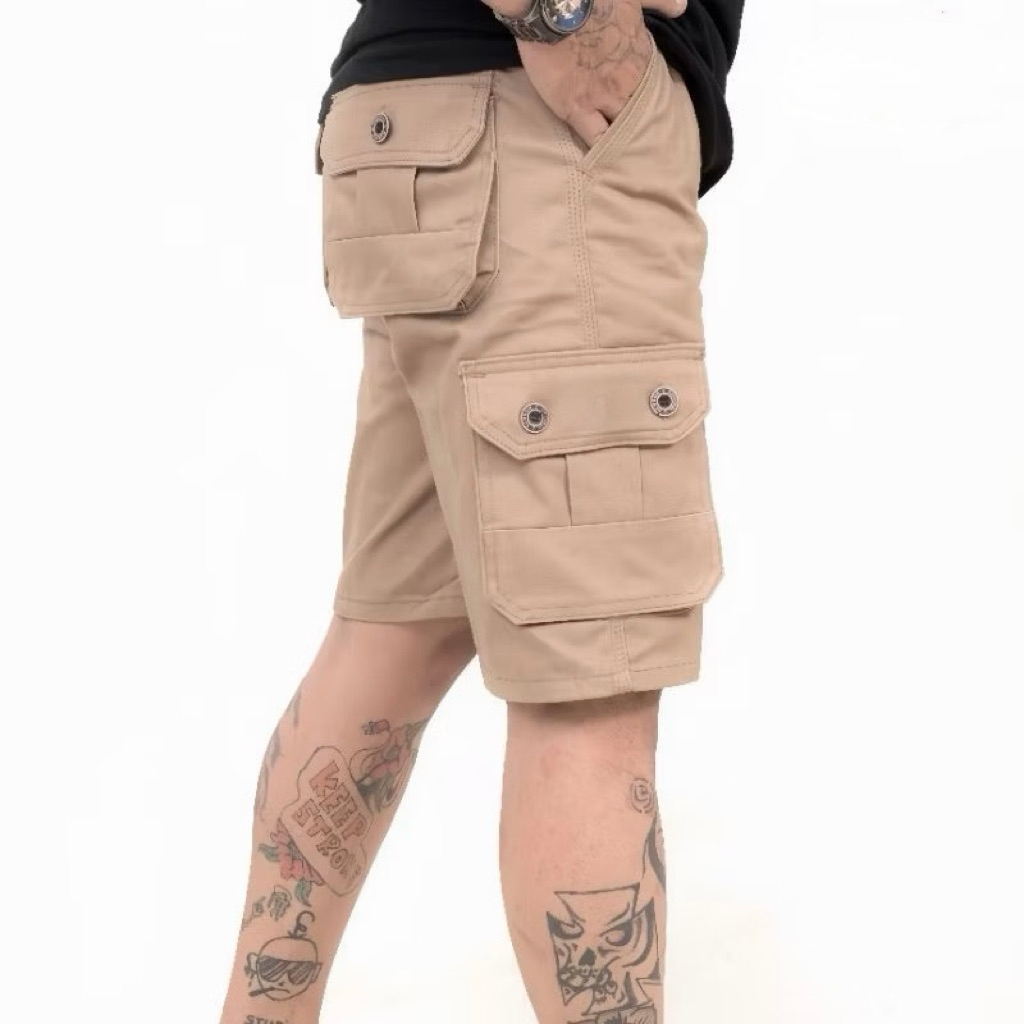 Celana Pendek Cargo Pria Bahan Stretch Melar Kain Tebal Premium