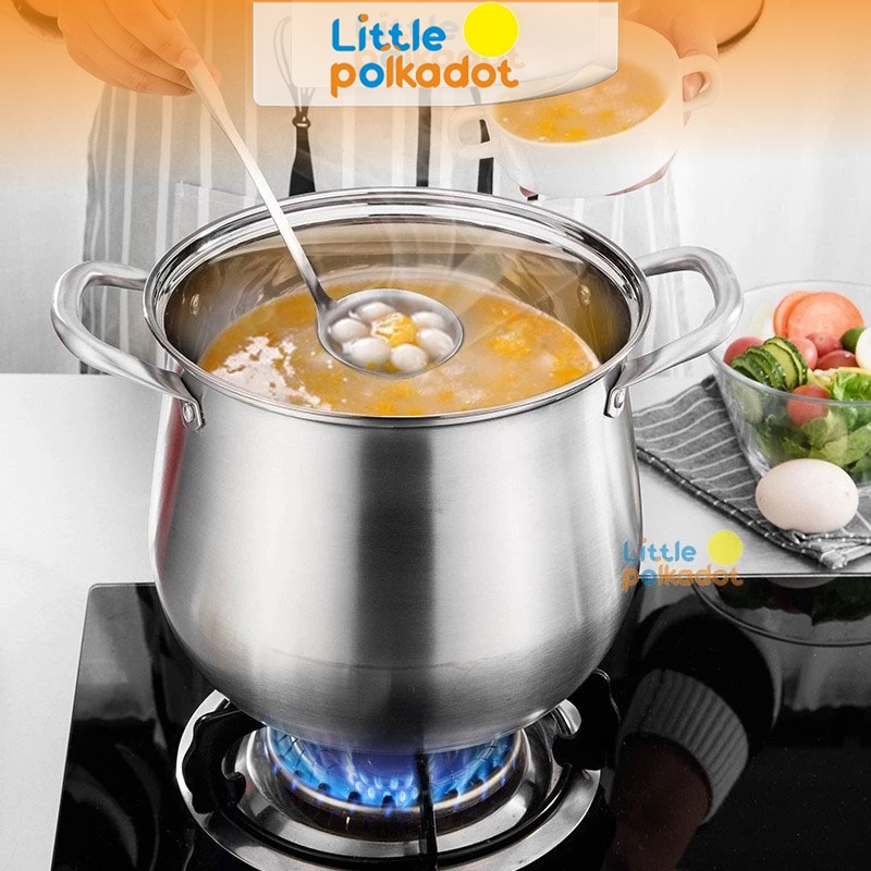 Baru Littlepolkadot 2-in-1 Set Panci Sup Stainless Steel 9L dengan Sendok Sayur Panci Sup Stainless
