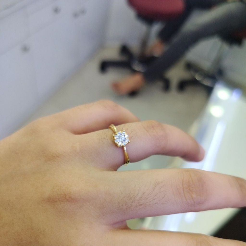 Cincin emas model baru permata bundar, cincin mas 22 kadar 375