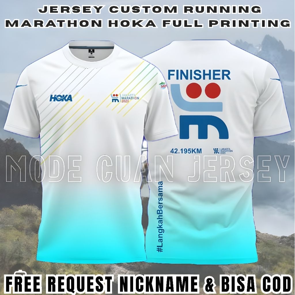 Jersey Kaos Running / Lari HOKA Marathon Custom Full Printing Free Request Nickname