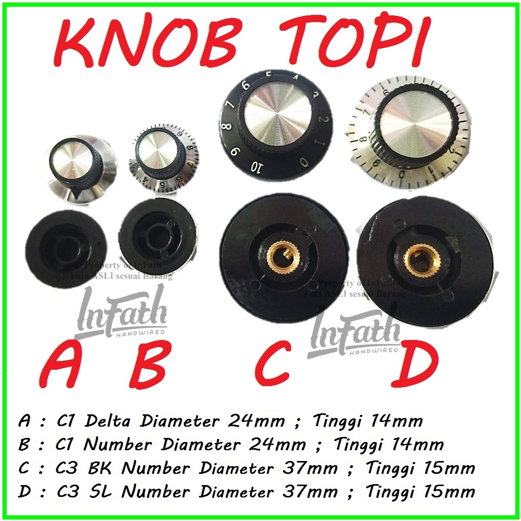 InFath - Knob potensio HAT topi lonceng skirted metal face aluminium aluminum potentiometer kenob kn