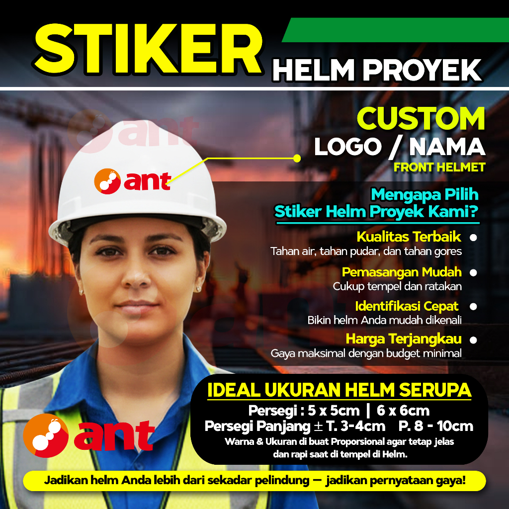 Stiker Helm Proyek Safety First Custom Logo & Nama Perusahaan - Striping