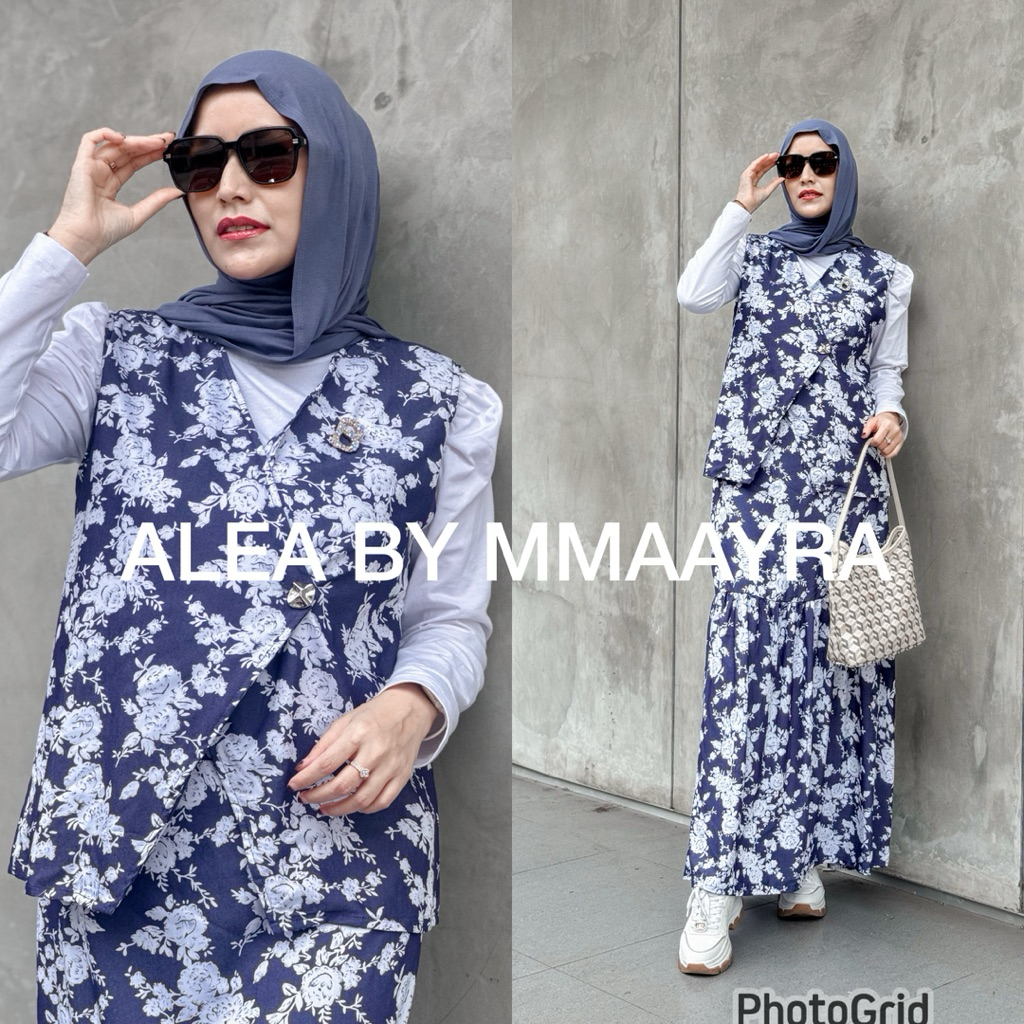 Mmaayra - ALEA BY MMAAYRA - Baju muslim wanita baju setelan 3 in 1 kemeja rompi dan rok terbaru