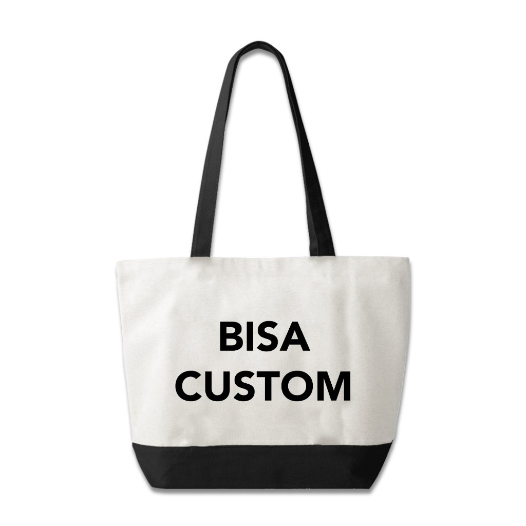 Tas Teng Teng Kanvas Besar / Tote Bag Selempang Wanita Polos Custom Gambar