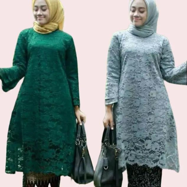 Atasan Kebaya Brukat Panjang/Baju Kurung Warna Hijau Botol dan Grey