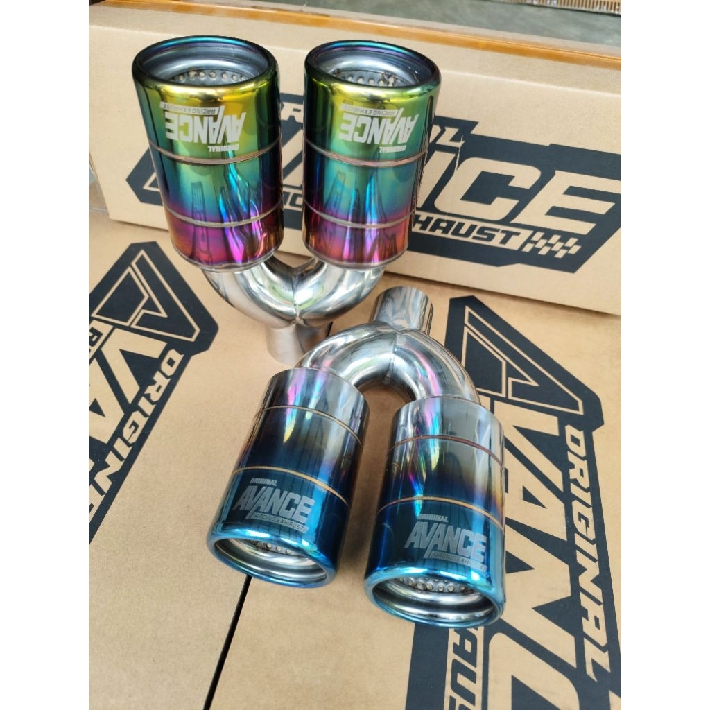 knalpot mobil racing cabang dua original AVANCE SUARA BASS ADEM al tipe mobil full stenlis steel
