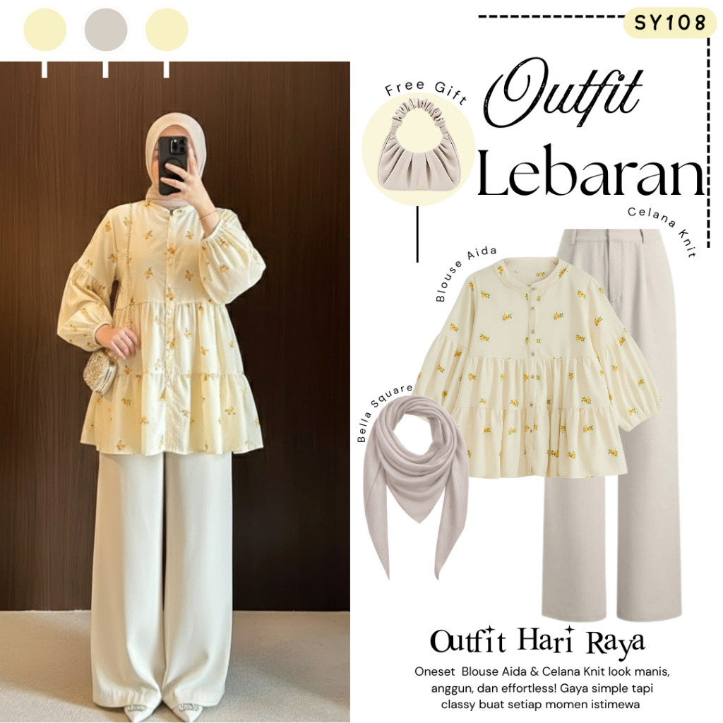 Ketlin One Set Outfit Remaja 3in1 ( Bella Square + Blouse + Celana ) One Set Lebaran Hijab - SY108