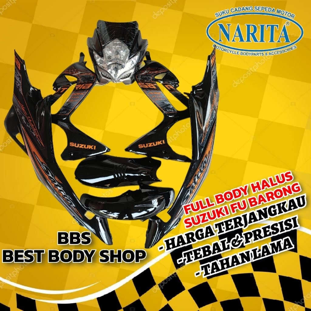 Full Cover Body Suzuki Satria F150 2012 | Full Set Bodi Satria Fu 150 Barong Warna Hitam / Putih / M