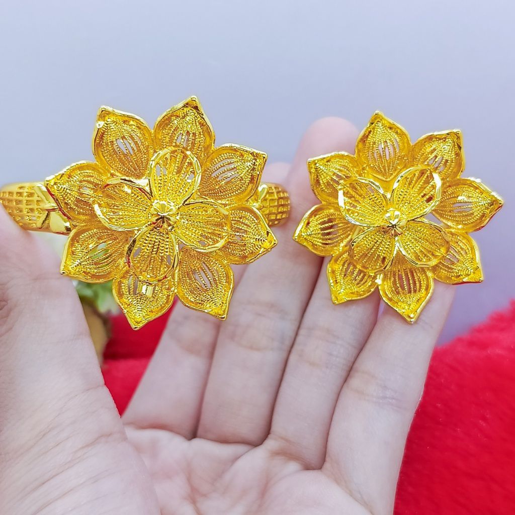 GELANG BANGLE BUNGA TERATAI PERHIASAN BANGKOK LAPIS EMAS 24K
