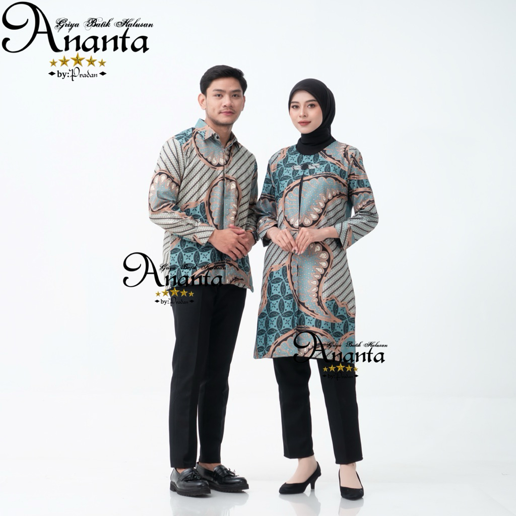 Batik Ananta Couple Sarimbitan Atasan Batik,Kemeja Batik Pria Dan Tunik Batik Wanita Lengan Panjang 