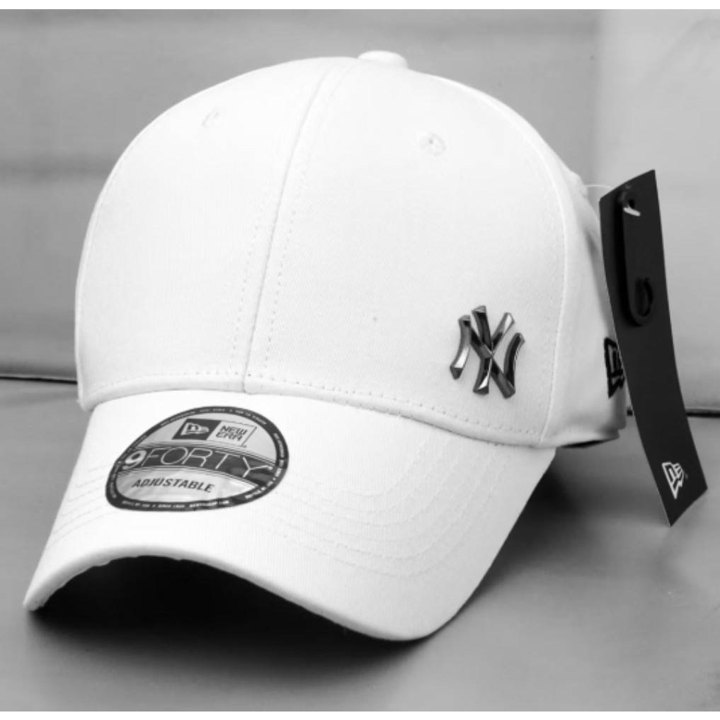 TOPI BASEBALL MLB NY METAL SIDE SILVER LOGO ORIGINAL WHITE CAPS / TOPI PRIA WANITA FULL SET / TOPI B