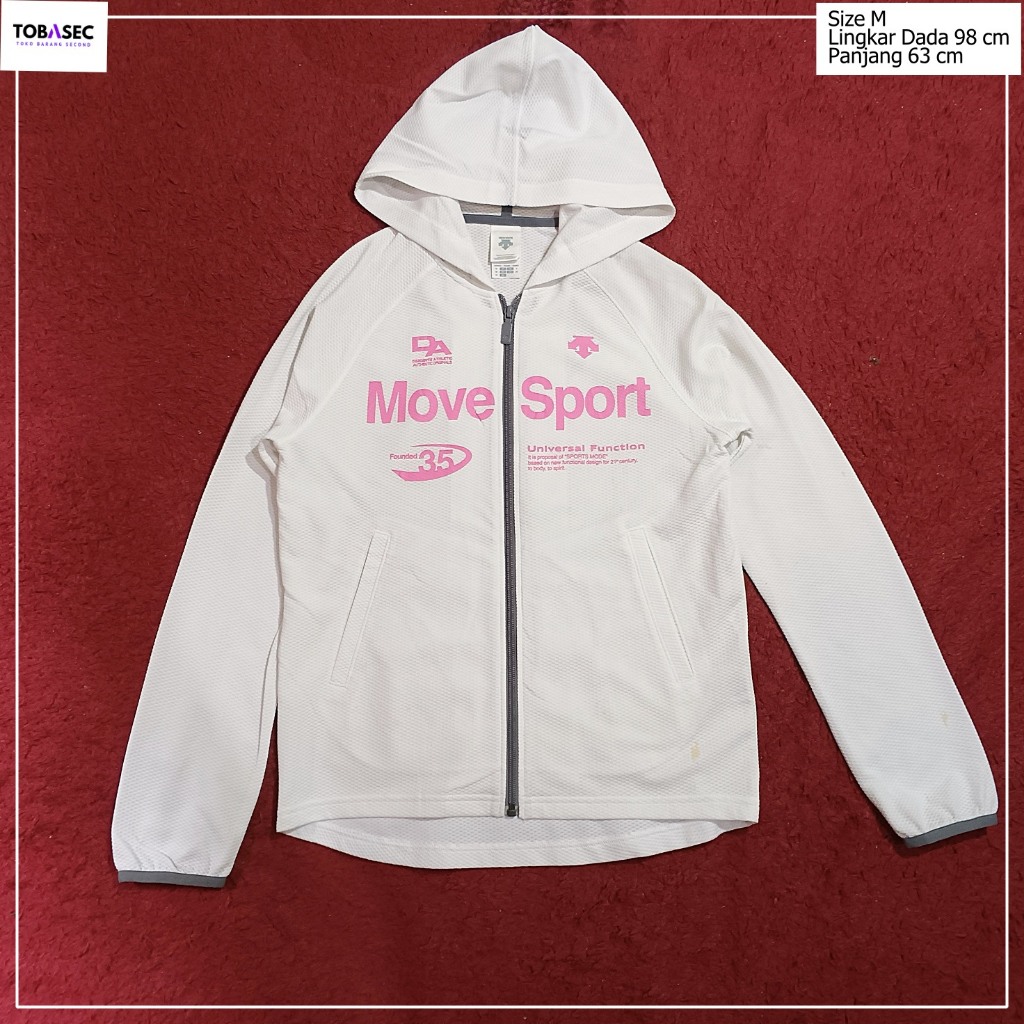 Jacket Hoodie Running Sport Descente Warna Putih Size M