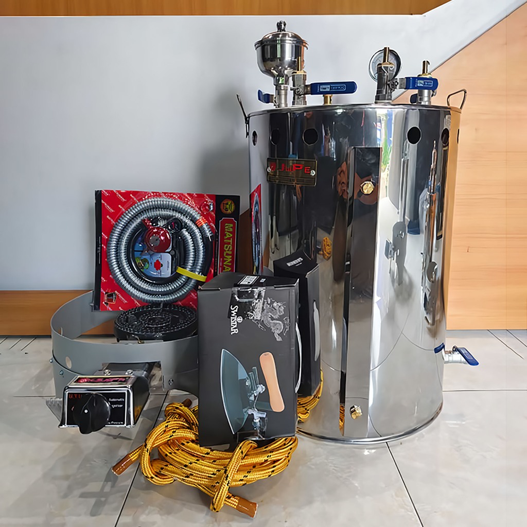 Setrika Uap Boiler Laundry Konveksi Kapasitas 20 Liter Fullset 1 atau 2 Setrika