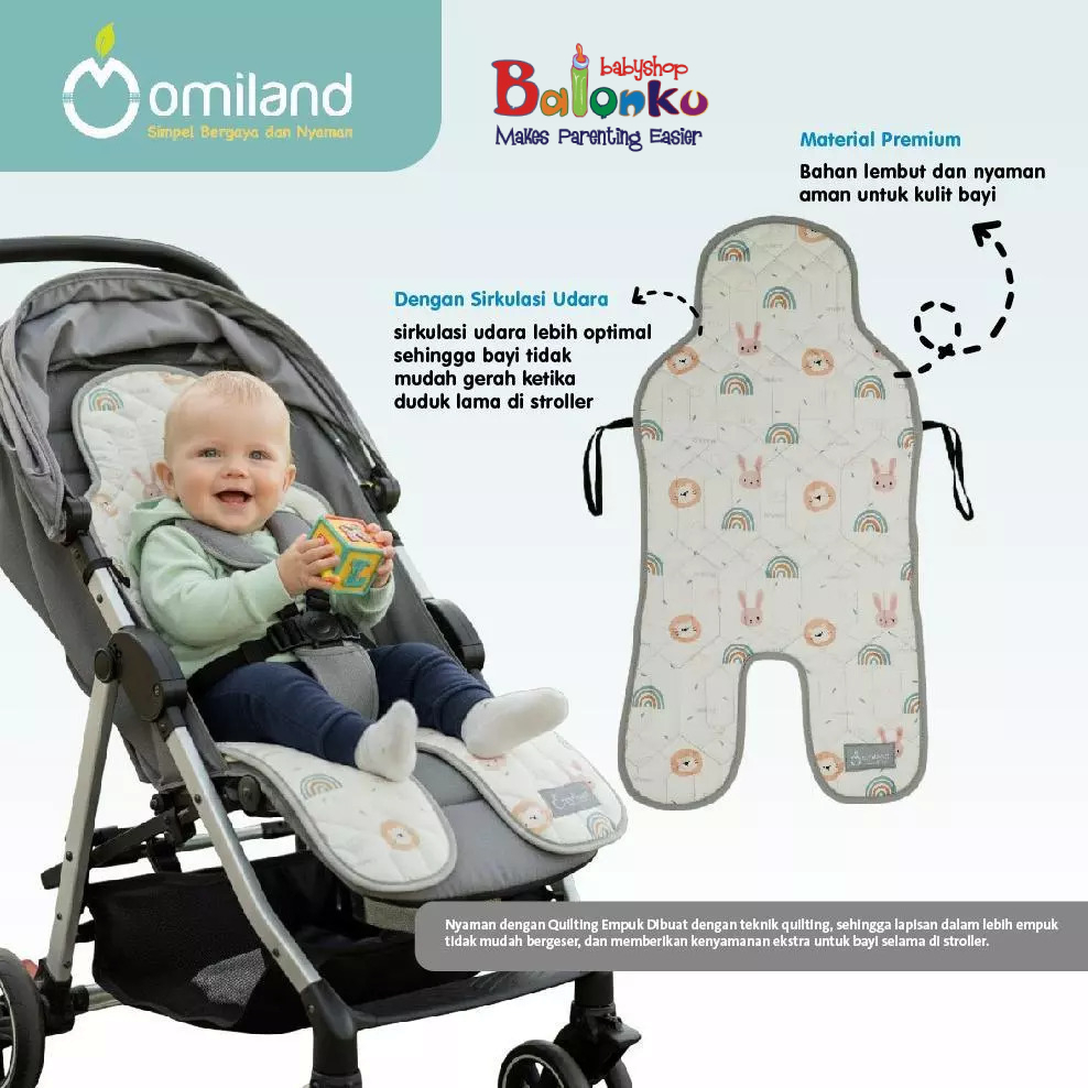 Omiland Alas Stroller Quilting Series - Bayi Car Seat Padding/Alas Kursi Makan & Bantal Quilting Pre