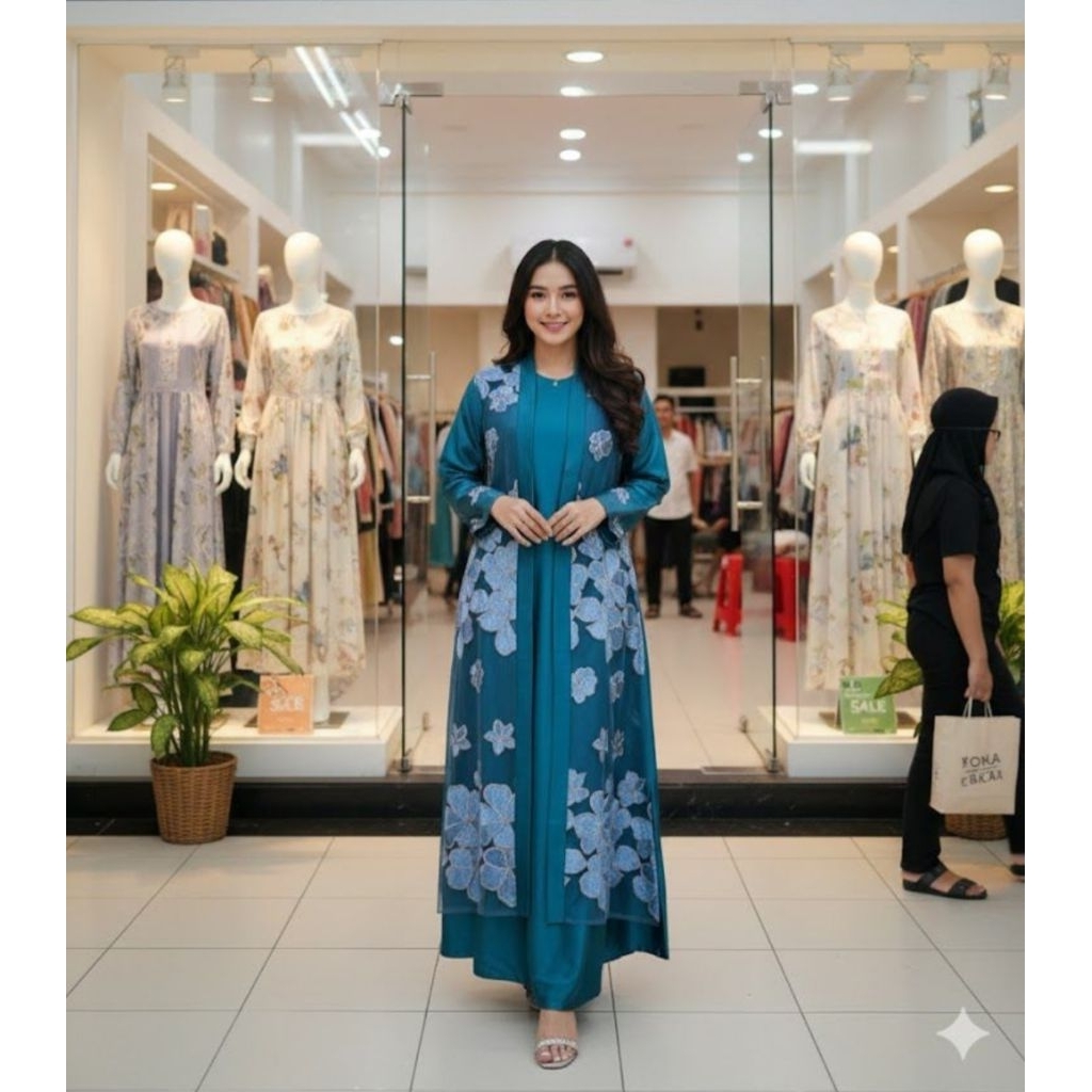 GAMIS MEWAH SATIN KRISTAL PREMIUM IMPORT MIX TILE BORDIR PREMIUM IMPORT