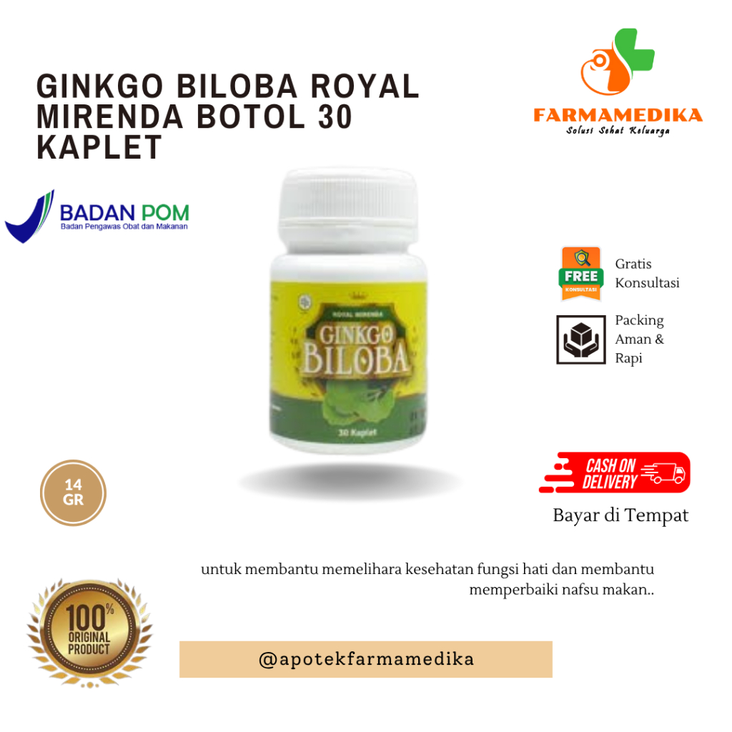 GINKGO BILOBA ROYAL MIRENDA BOTOL 30 KAPLET