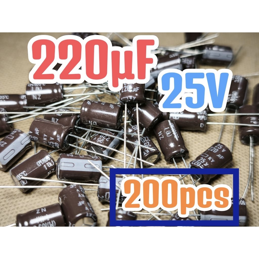 GROSIR 200pcs Kapasitor capasitor elko elco 25v 220uf 25v 220 uf 25 v 25volt 220uF ORIGINAL