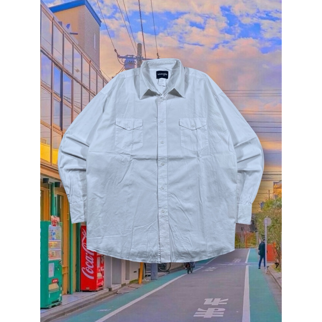 Kemeja Panjang Wrangler Double Pocket White