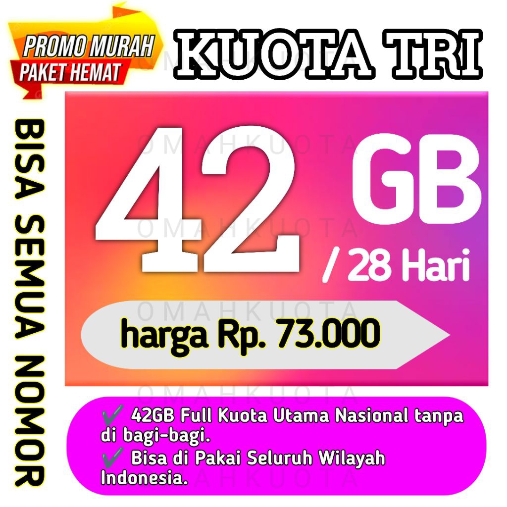 PAKET DATA TRI 42GB FULL UTAMA - KUOTA THREE 42GB MURAH