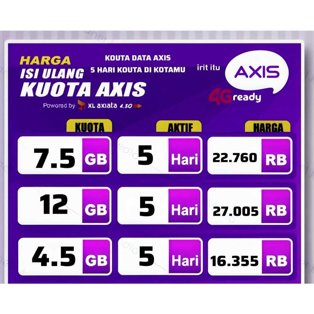 KOUTA DATA PAKETAN AXIS 5 HARI + KOUTA DI KOTAMU