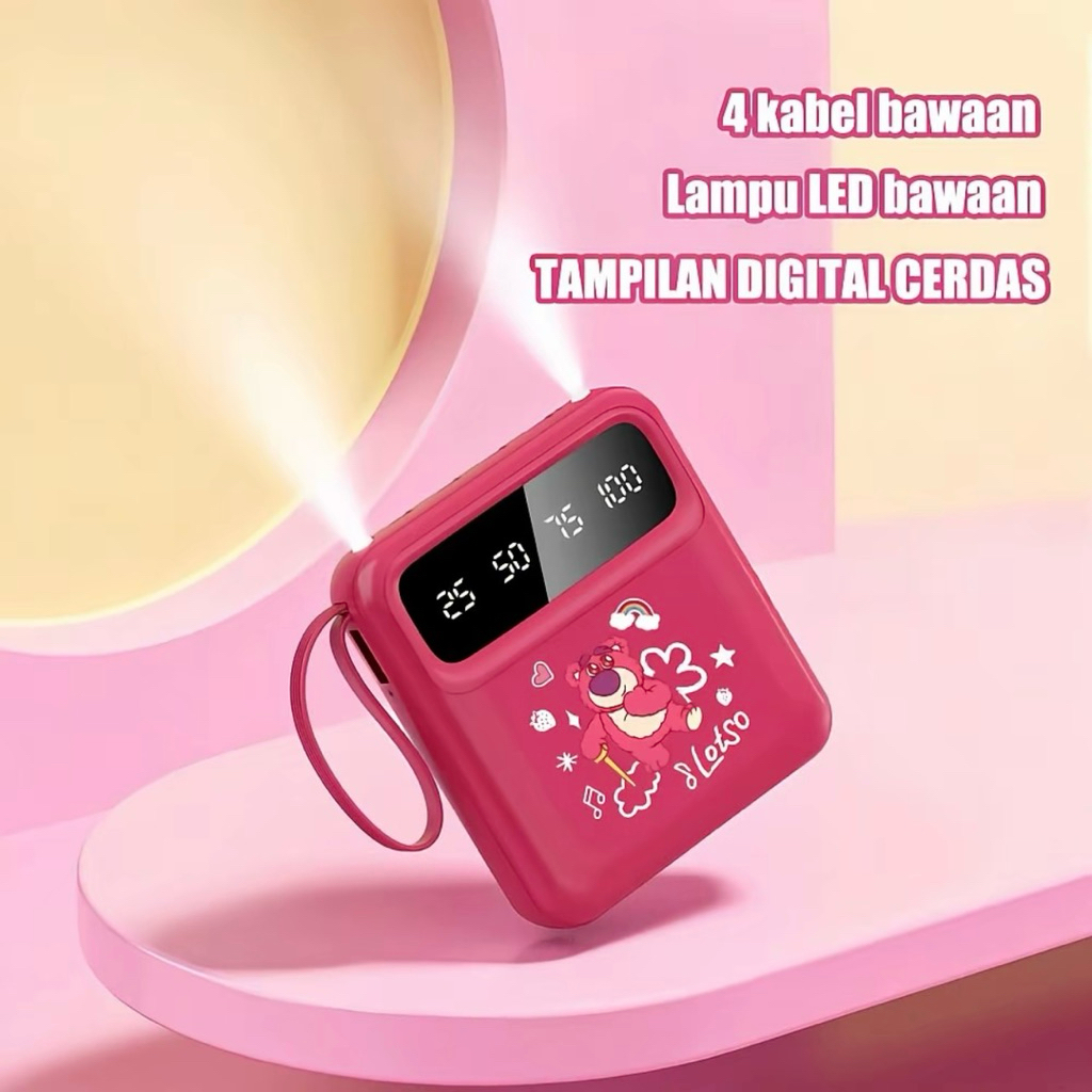 Powerbank Lotso 30000 mAh Pola Kartun Built In 4 Kabel Kapasitar Besar