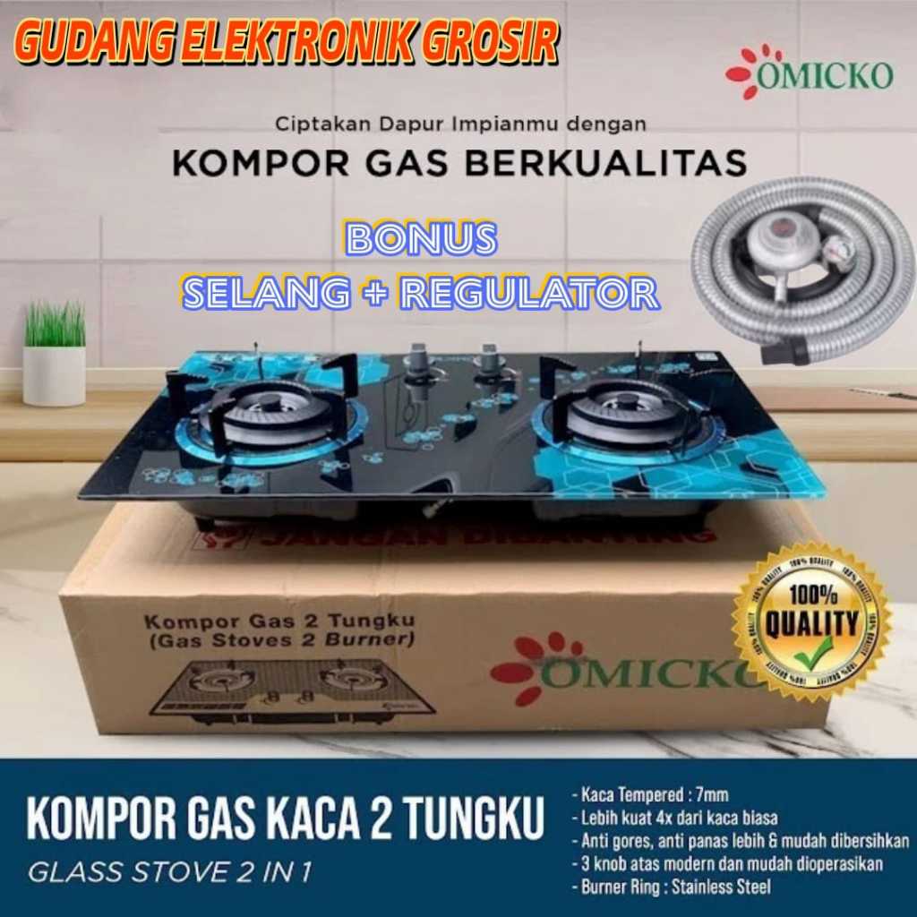 KOMPOR GAS KACA TANAM OMICKO 2 TUNGKU KT-012 FULL BURNER /Alat cetak kue