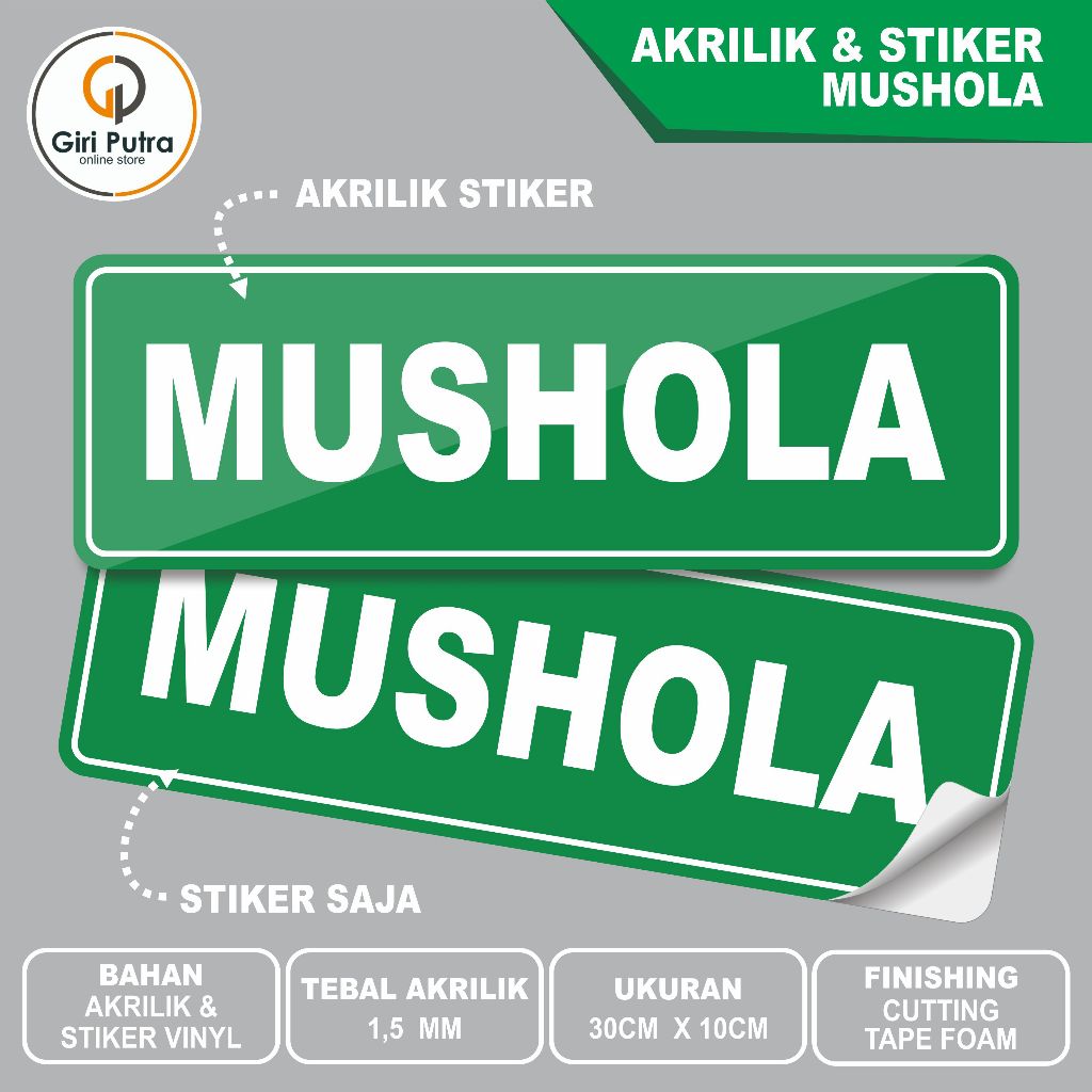 Mushola / Papan Nama Ruang / Bahan Akrilik / Bahan Stiker