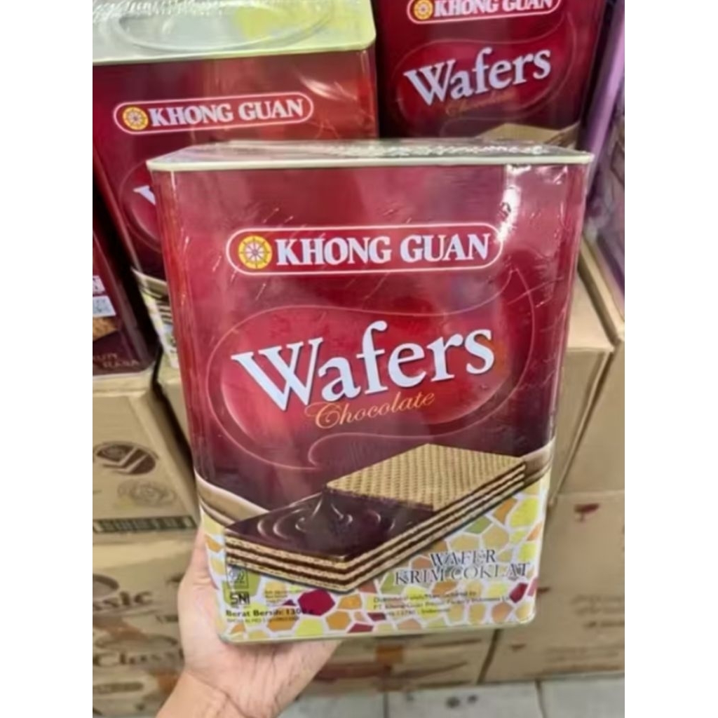 Khong Guan Wafers Chocolate 1300gr-Wafer Krim Coklat Kaleng Besar Wafer Coklat Premium 1300gr Bisa C