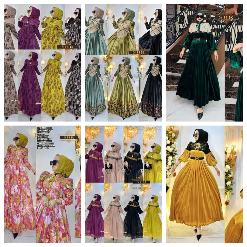 ReadyNew Ori SHR+maxy dada mute+bunga pink+dada layer+sabrina padi+Longdress bludru brokat cantik+ma