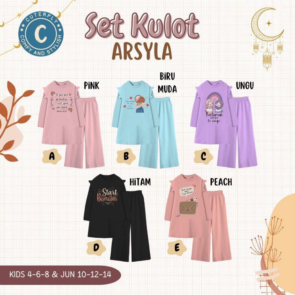 SET KULOT ARSYLA CUTERPLY / SETELAN KULOT ANAK / SETELAN KULOT ARSYLA CUTERPLY