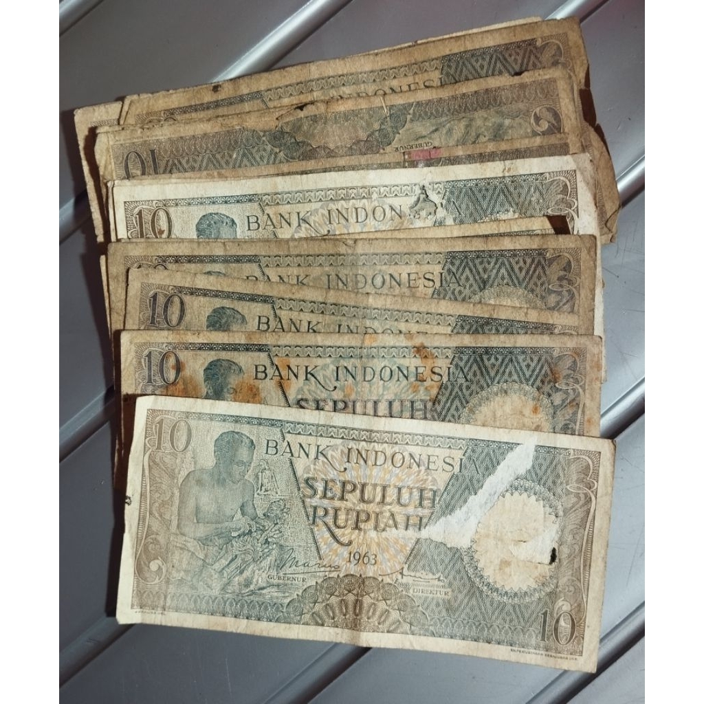 10 rupiah seri pekerja thn 1958,1964 kondisi barang jelek rusak bekas penemuan asli