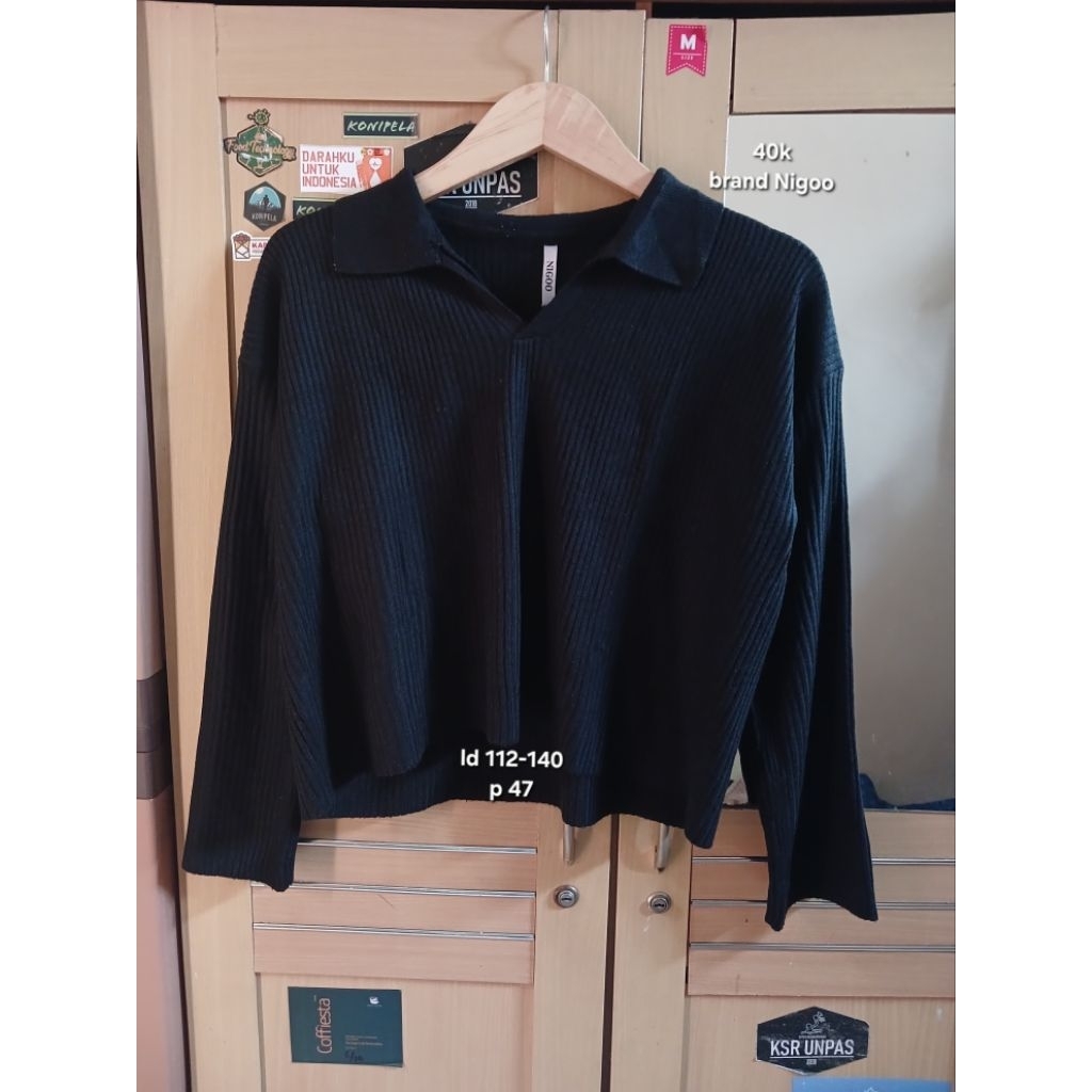 (baca deskripsi) atasan kerah long sleeves nigoo PL | aeris polo knit crop