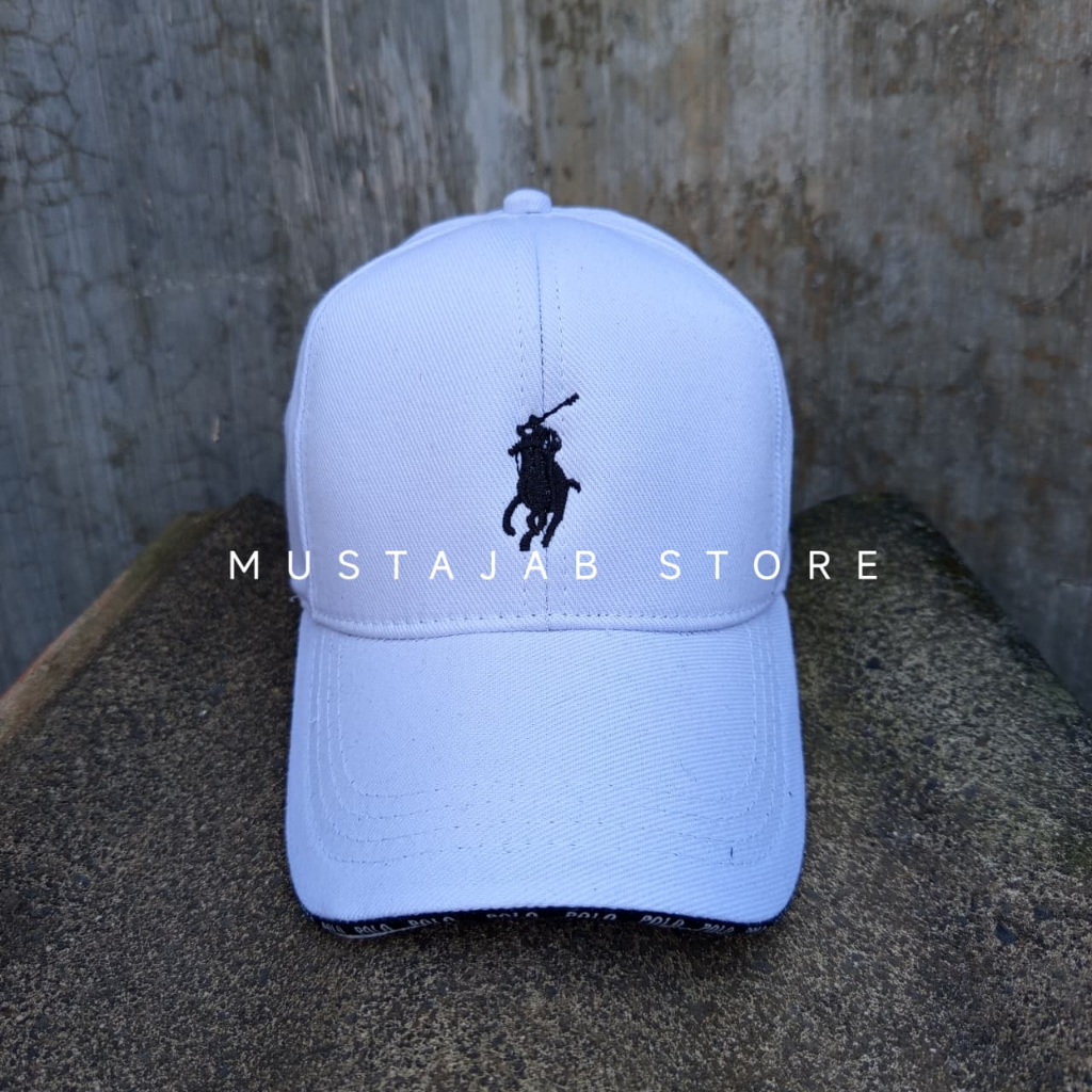 TOPI BASEBALL POLO CASUAL PREMIUM PUTIH - LOGO HITAM