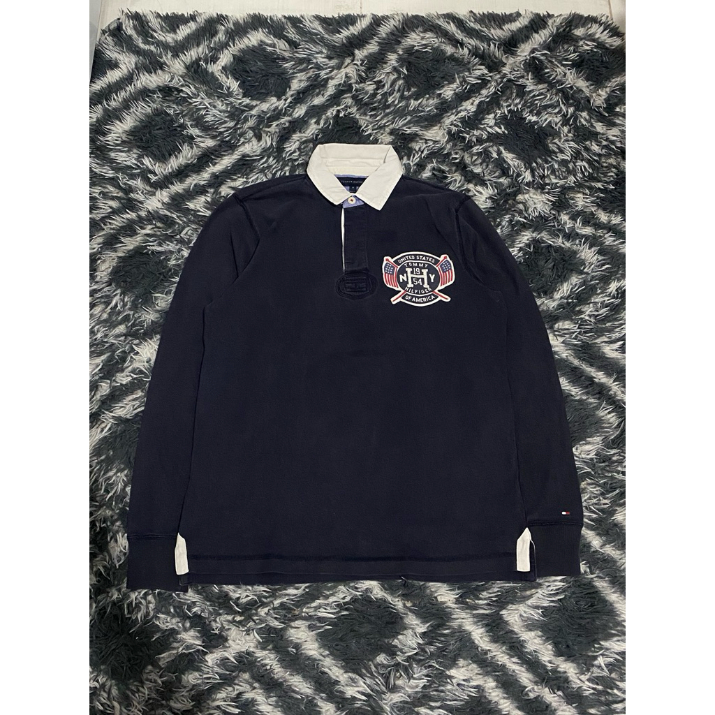 vintage fit tommy hilfiger rugby shirt usa flag