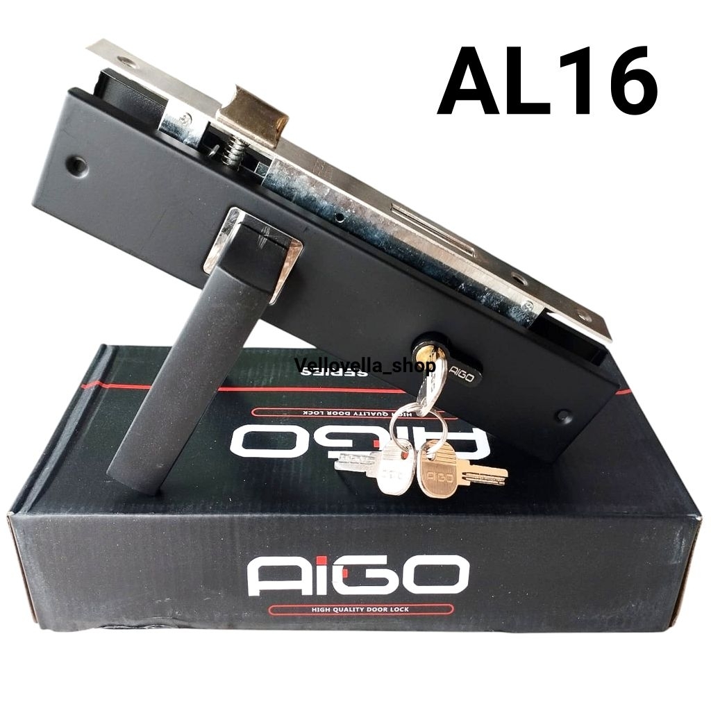 Gagang pintu AIGO Besar full set hitam PREMIUM 25cm / Kunci pintu besar full set hitam / handle pint