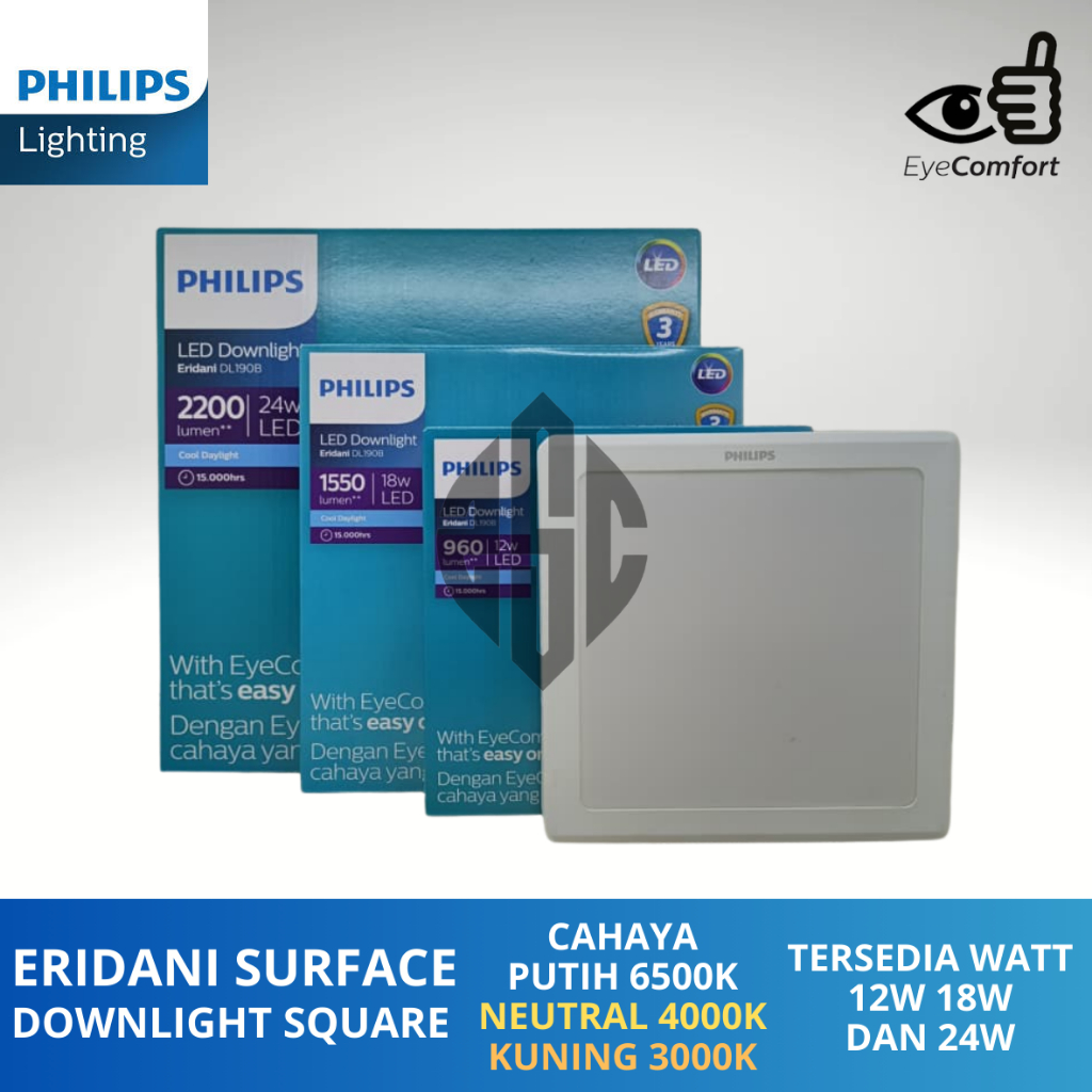 PHILIPS ERIDANI DOWNLIGHT OUTBOW KOTAK DL190B 12W 16W DAN 18W ERIDANI DOWNLIGHT SQUARE SURFACE