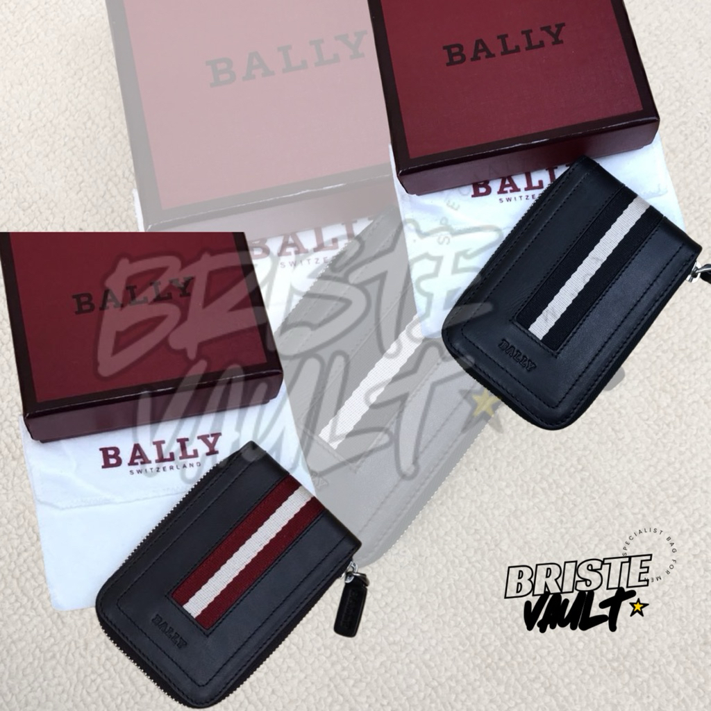 BRISTE VAULT Dompet Bally Wallet Tollen Keychain Dompet Kunci Mobil Leather Stripe Fullset