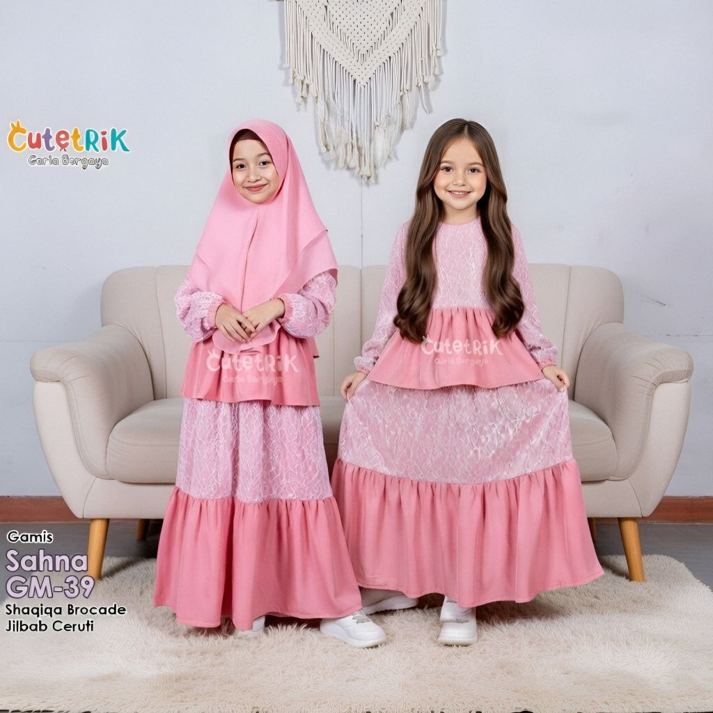 Gamis Anak Perempuan Set Jilbab Brokat Pesta 3-6 Tahun (size M L)  CUTETRIK GM39 Baju Lebaran