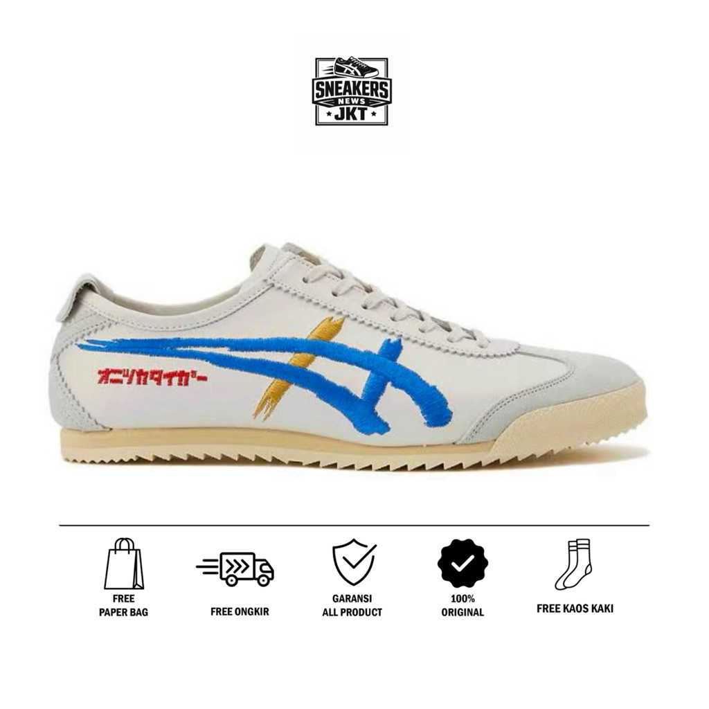 Sepatu Onitsuka Tiger Mexico66 Japan Cream Blue Yellow Sepatu Pria/ Sepatu Wanita/ Sneakers Original