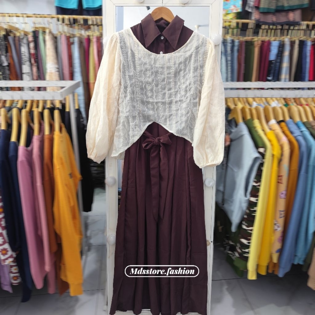 MdsOutfit| Gamis Lebaran Remaja 2in1 Dress Korean Style Set Vest Bordir Cantik.