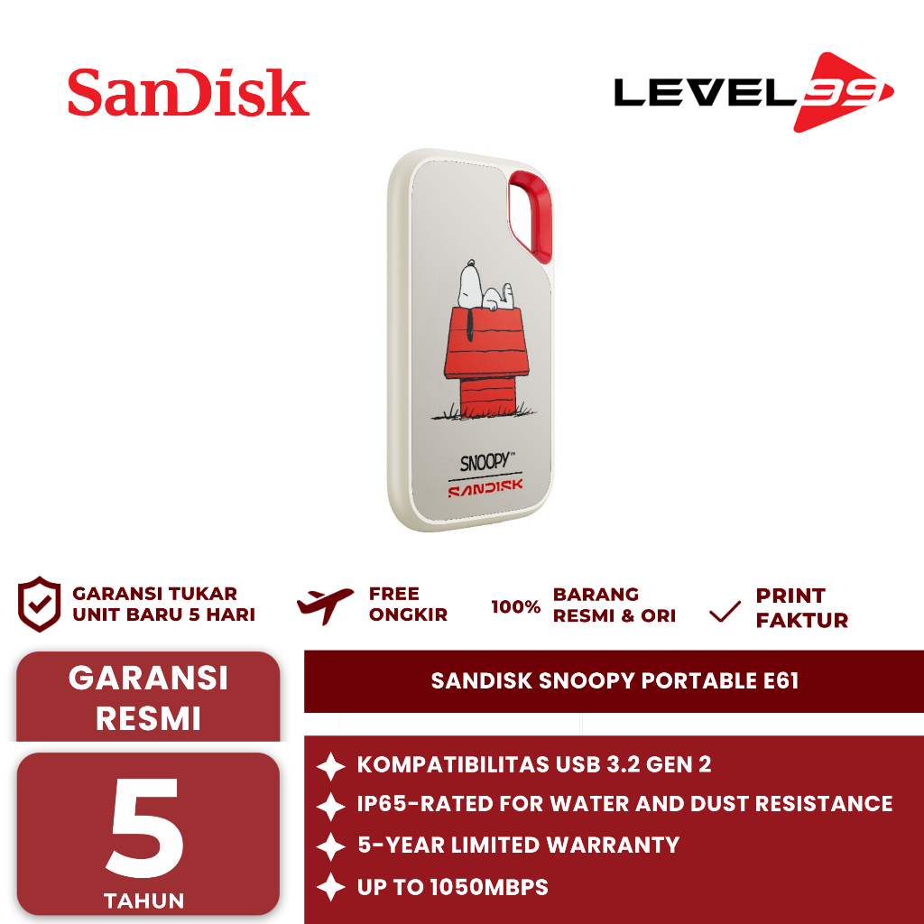 SANDISK Snoopy Portable E61 1TB 1050MB/s USB 3.2 - Portable SSD SANDISK Extreme 1TB E61 V2 - Snoopy 
