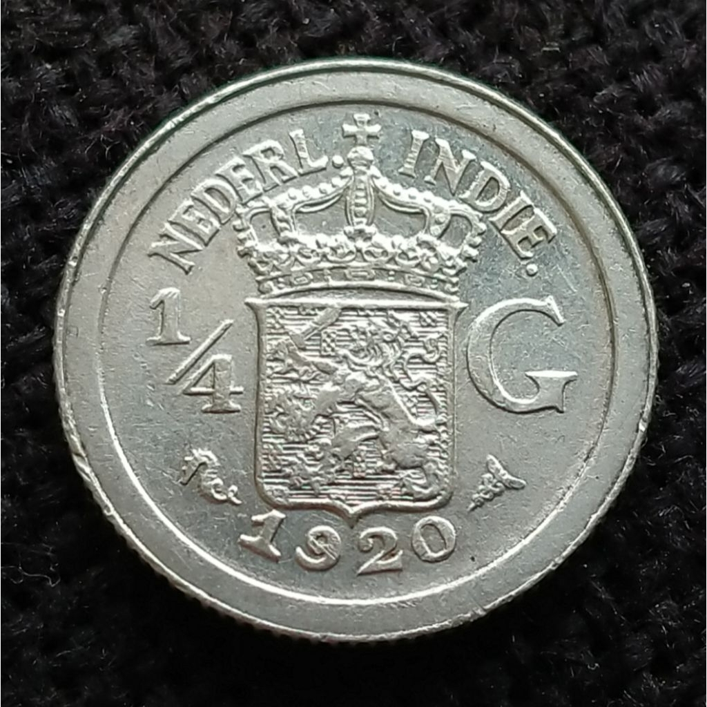 Koin Kuno Perak 1/4 Gulden tahun 1920 Ned Indie Zaman Belanda