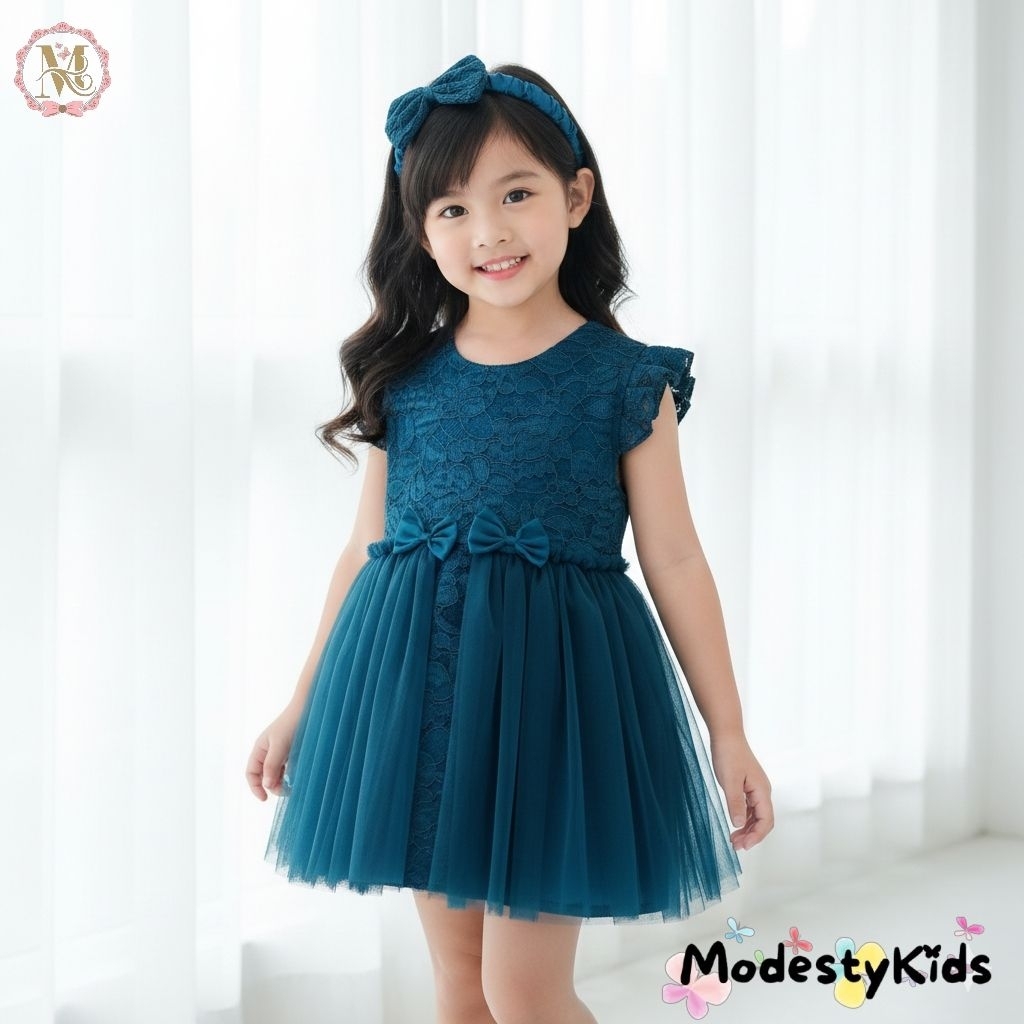 Dress Anak Perempuan / Dress Tulle Anak / Dress Pesta Anak blue emerald